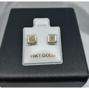 Chispa Bisel cuadrado blanca 6mm - Oro 10 K - Cod V08
