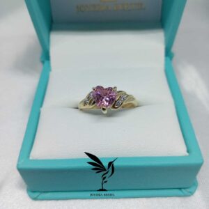 Anillo piedra Rosa Corazon - Oro 10K - 7 - Code ANSE09