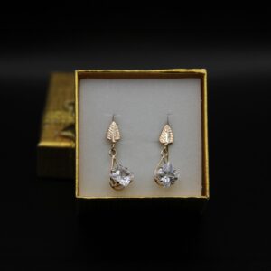 Arete largo dama piedra blanca 3mm - Oro 10 K - Code ARLPB