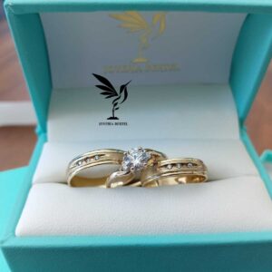 Trio Anillos Oro 10 K / Plata – 3 Piedras - Satinado – Cotizar precio segun talla – Code TRI06