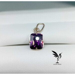 Dije rectangular - Amatista Circonia - 10x8 mm - Oro 10 Kilates - Code DP10x8A