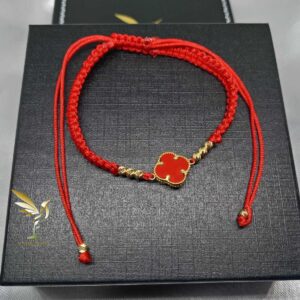 Pulsera roja ajustable trebol - Oro 10k - 26034
